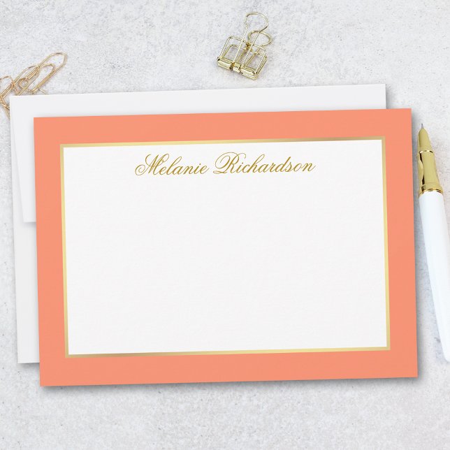 Elegant Coral Gold Frame - Choose Size - Card (Customize to change text color, add more text or to change color of back of card.)