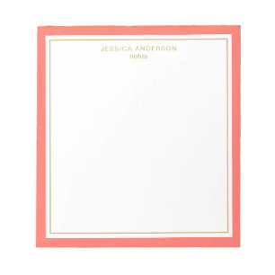 Elegant Coral Gold Personalized Notepad