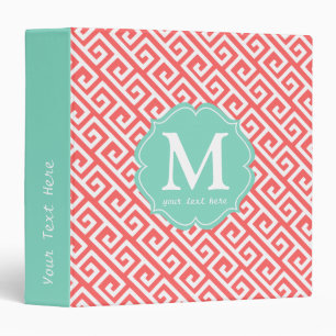 Elegant Coral Greek Key Personalized Binder