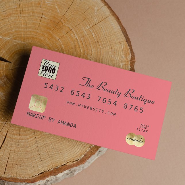 Elégant Coral Grey Gold Luxe Carte de crédit Logo (Elegant Coral Gray Gold Luxury Credit Card Logo )