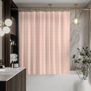 Elegant Coral Grey Plaid Curtain Modern Bath Style