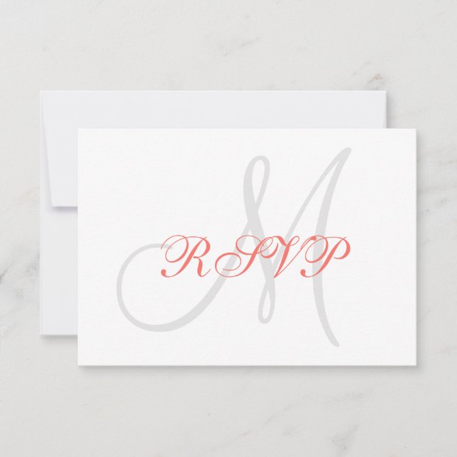 Elégant Coral Gris Monogramme Mariage RSVP (Devant)