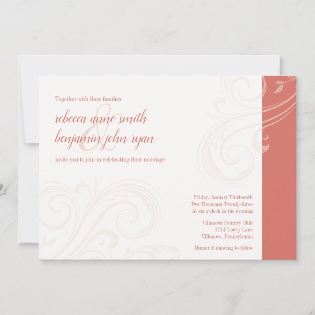 Elegant Coral Invite, Caroline Wedding Invitation (Front)