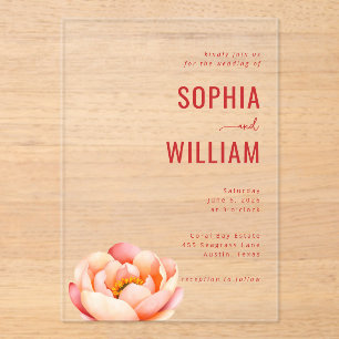 Elegant Coral Lotus Wedding Invitation