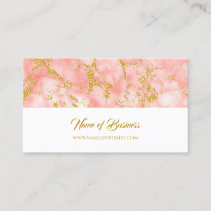 Elegant Coral Marble With Faux Gold Glitter Business Card