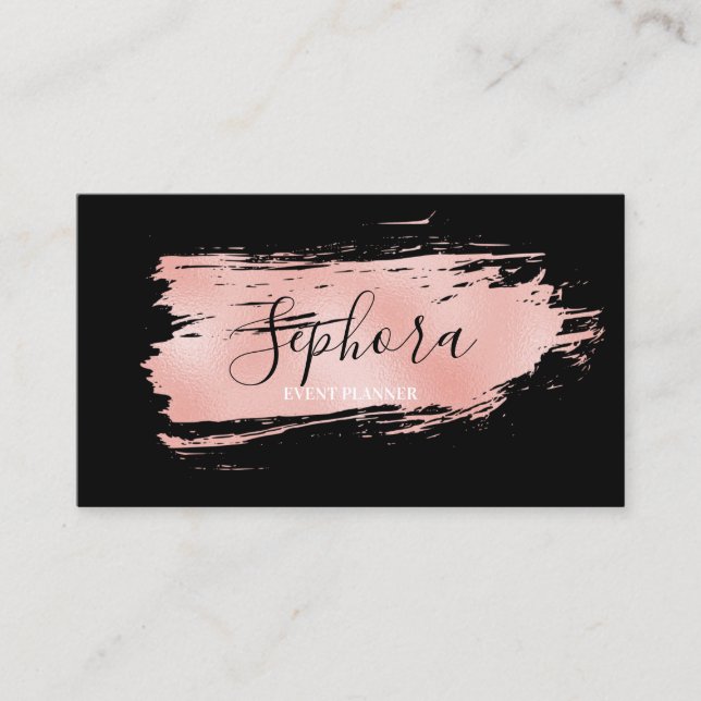 Elegant Coral Metallic Foil Paint Stroke Business Card (Front)