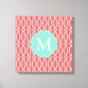 Elegant Coral Modern Trellis Personalized Canvas Print