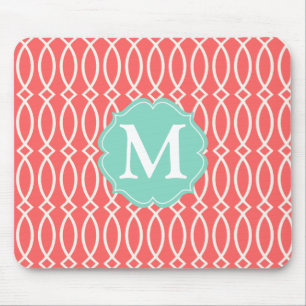Elegant Coral Modern Trellis Personalized Mouse Pad