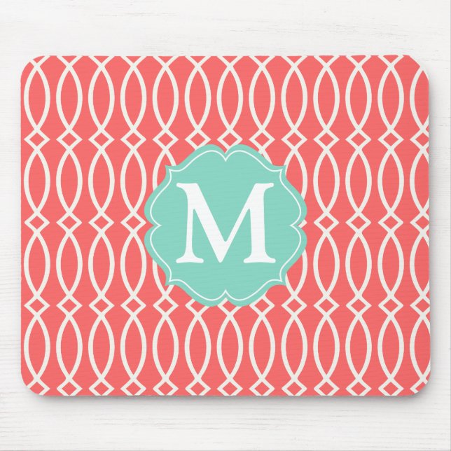 Elegant Coral Modern Trellis Personalized Mouse Pad (Front)