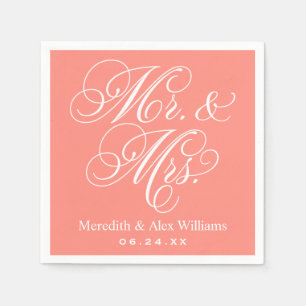 Elegant Coral Mr and Mrs Script Wedding Napkin
