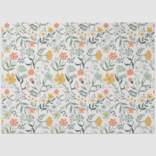 Elegant Coral Mustard Garden Floral Tissue Paper
