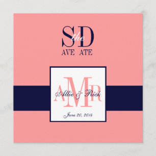 Elegant Coral Navy Save the Date Announcement
