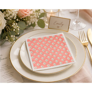 Elegant Coral Paper Napkins with Pearl Accents