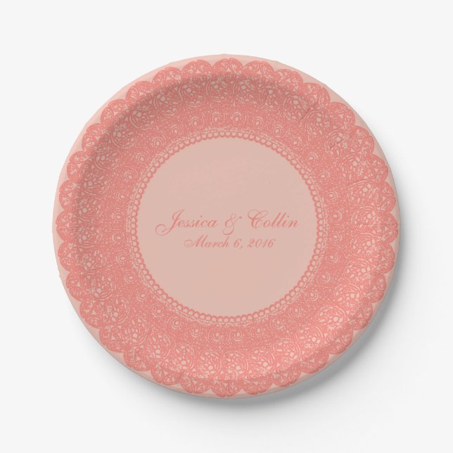 Elegant coral & peach custom design paper plate (Front)