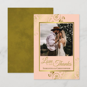 Elegant Coral Peach & Gold Love & Thanks Wedding Thank You Card