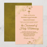 Elegant Coral Peach & Gold Modern Catholic Wedding