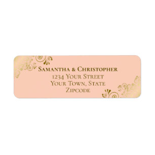 Elegant Coral Peach & Gold Wedding Return Address