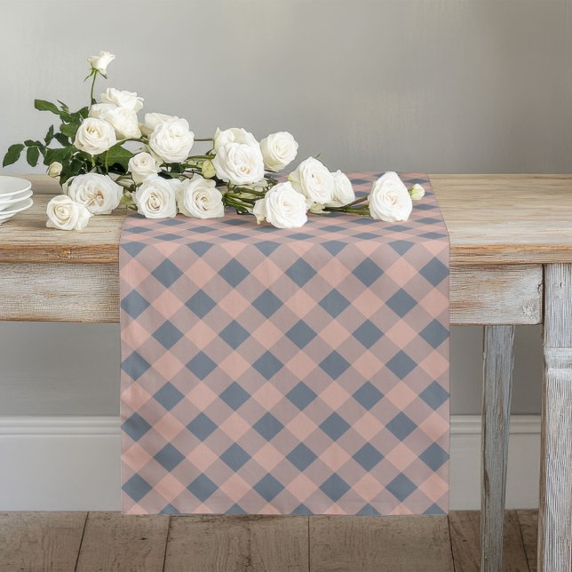 Elegant Coral Peach Grey Plaid Dining Table Long Table Runner (Elegant Coral Peach Grey Plaid Dining Table Long Table Runner)