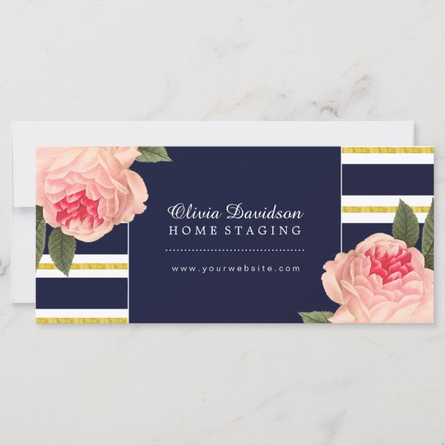Elegant Coral Peonies on Navy Gift Certificate (Front)
