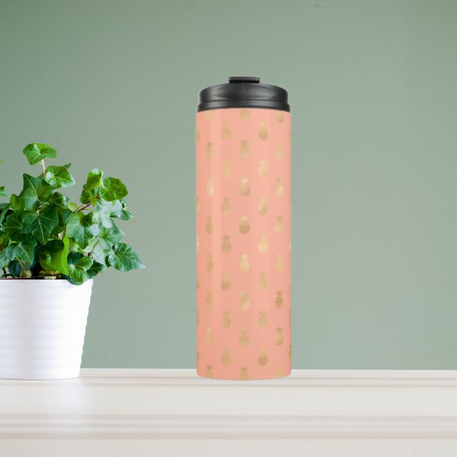 Elegant Coral Pink and Gold Pineapple Pattern  Thermal Tumbler (Creator Uploaded)