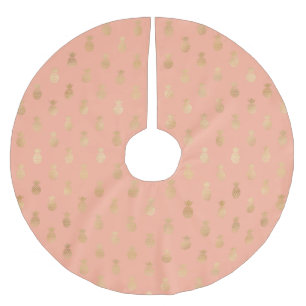 Elegant Coral Pink and Gold Pineapples   Brushed Polyester Tree Skirt
