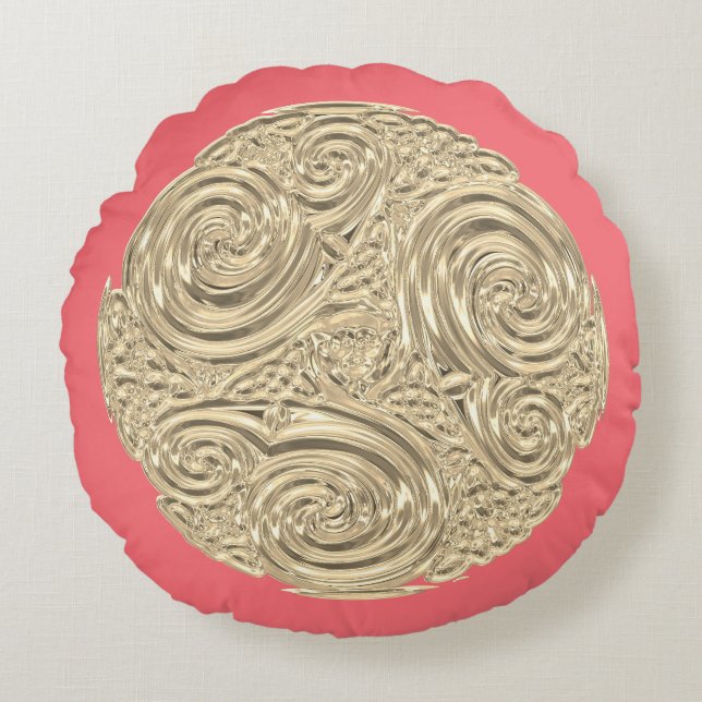 Elegant coral pink gold art art nouveau  round pillow (Front)