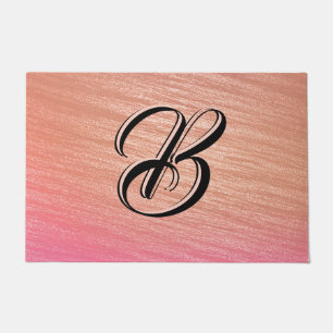 Elegant Coral Pink Initial Monogrammed Classy Chic Doormat