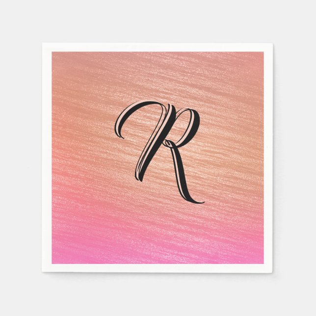 Elegant Coral Pink Initial Monogrammed Classy Chic Napkin (Front)