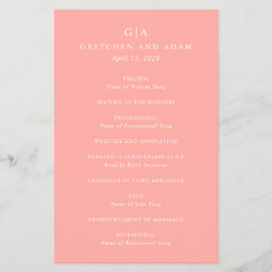 Elegant Coral Pink Modern Budget Wedding Program