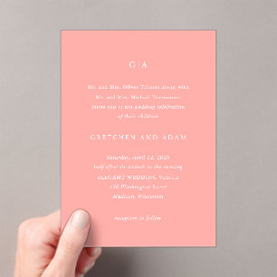 Elegant Coral Pink Modern Wedding Acrylic Invitations