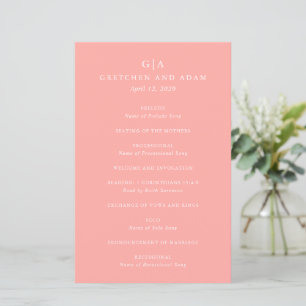 Elegant Coral Pink Modern Wedding Program