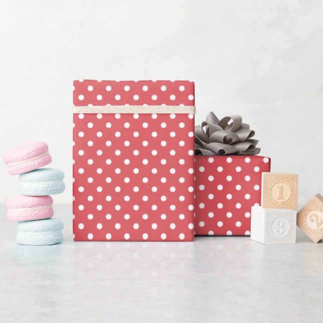 Elegant Coral Pink Red Polka Dots Pattern Wrapping Paper (Baby Shower)