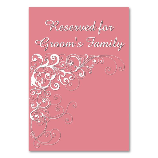 Elegant Coral Pink Reserved Wedding Table Card (Front)