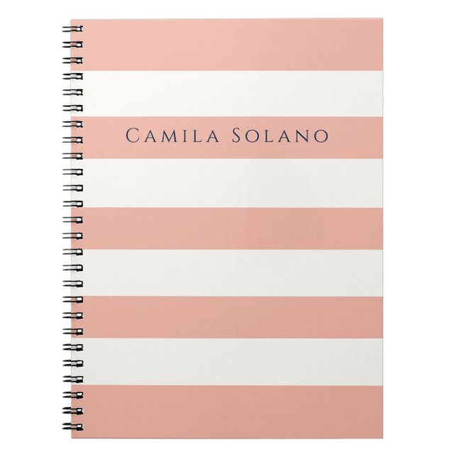 Elegant Coral Pink Stripes Custom Name Gift Notebook (Front)