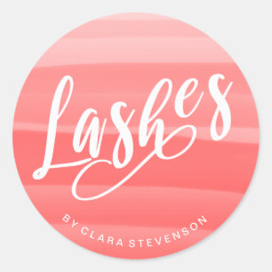 Elegant coral pink watercolor brushstrokes lashes classic round sticker