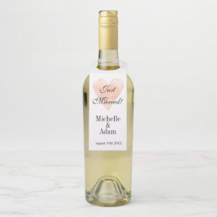 Elegant coral pink watercolor heart wedding favour bottle tag
