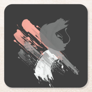 elegant coral pink white and grey brushstrokes square paper coaster