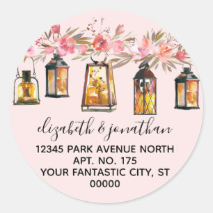Elegant Coral Rose Gold Lanterns Return Address Classic Round Sticker