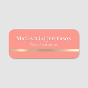Elegant Coral Rose Peach and Gold Stylish Name Tag