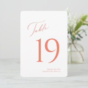 Elegant Coral Script Wedding Table Number Card