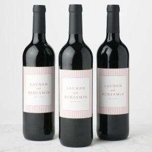 Elegant Coral Striped Minimalist Wine Label