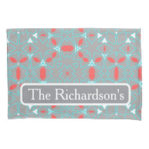 Elegant Coral Turquoise Grey Geometric Pattern 