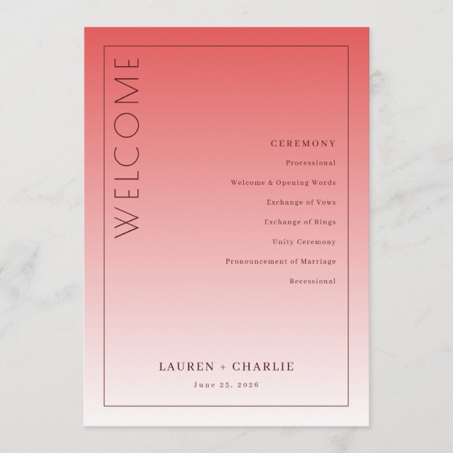 Elegant Coral Wedding Ceremony Program (Front)