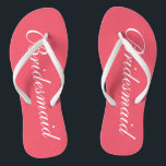Elegant coral wedding flip flops for bridesmaids<br><div class="desc">Elegant coral pink wedding flip flops for bridesmaids. Custom background and strap colour personalizable with name or monogram initials optional. Modern his and hers sandals with stylish script calligraphy typography. Cute party favour for beach theme wedding, marriage, bridal shower, engagement, anniversary, bbq, bachelorette, bachelor, girls weekend trip etc. Make your...</div>
