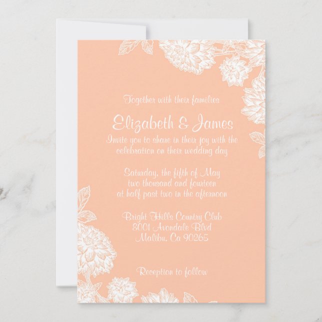 Elegant Coral Wedding Invitations (Front)