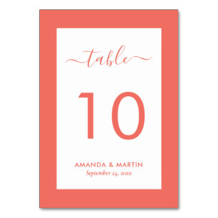 Elegant Coral Wedding Table Number