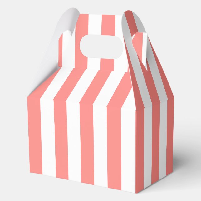 Elegant Coral White Striped Pattern Favor Box (Back)