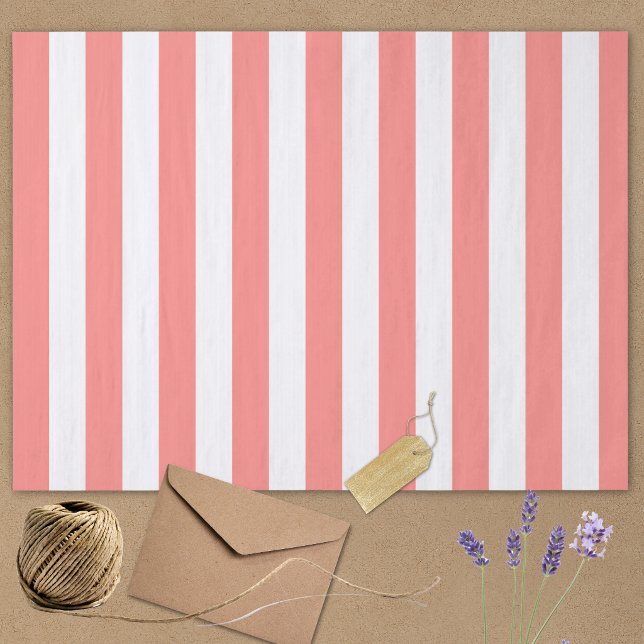 Elegant Coral White Striped Pattern Tissue Paper (Creator Uploaded)