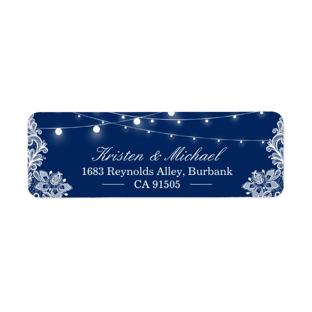 Élégant cordon lumineux blanc dentelle bleu marine (Devant)