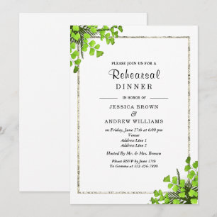 Elegant Corner Fern Decoration Rehearsal Dinner Invitation